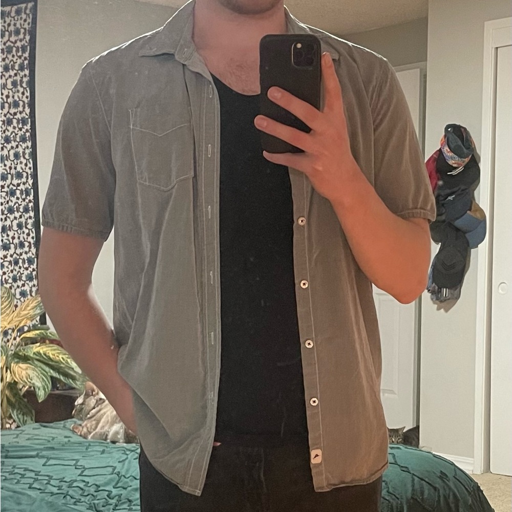 Gray Button Down Short Sleeve Shirt